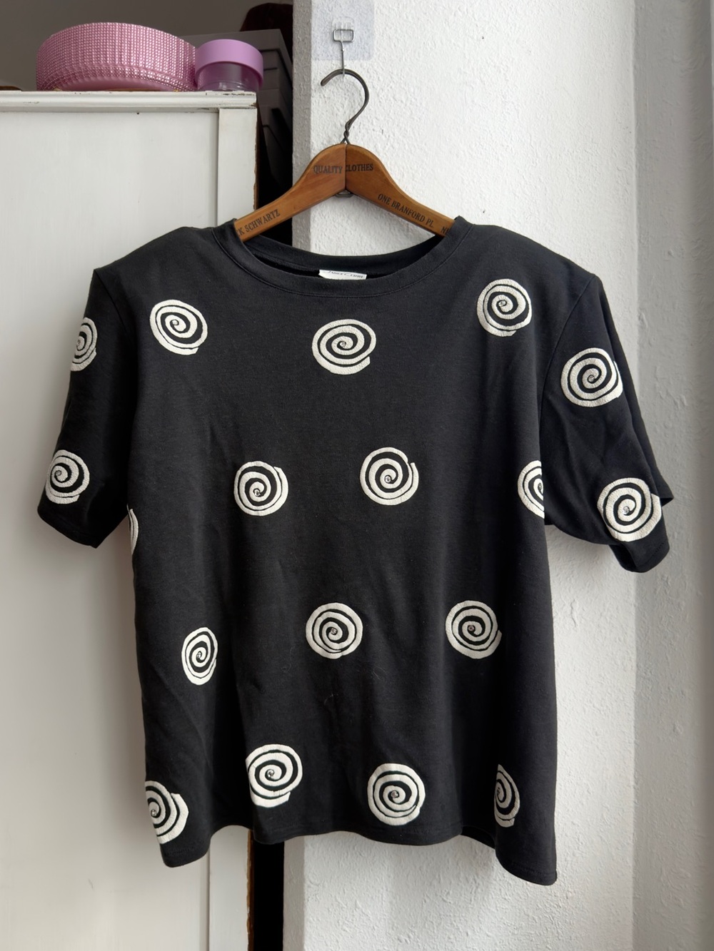 Black Spiral Print Short Sleeve Top